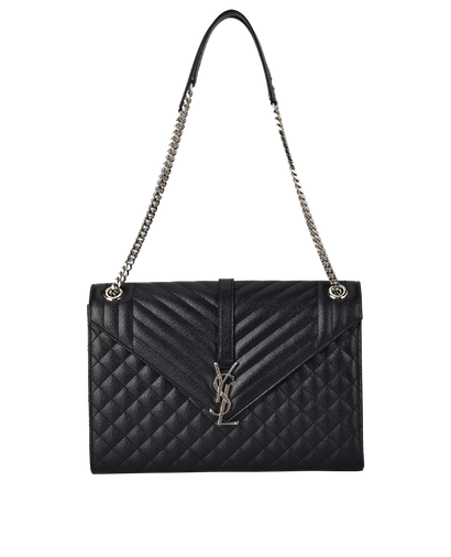 Quilted Large Envelope, &pound;1,500, Handbags, Navy, Leather, Front view